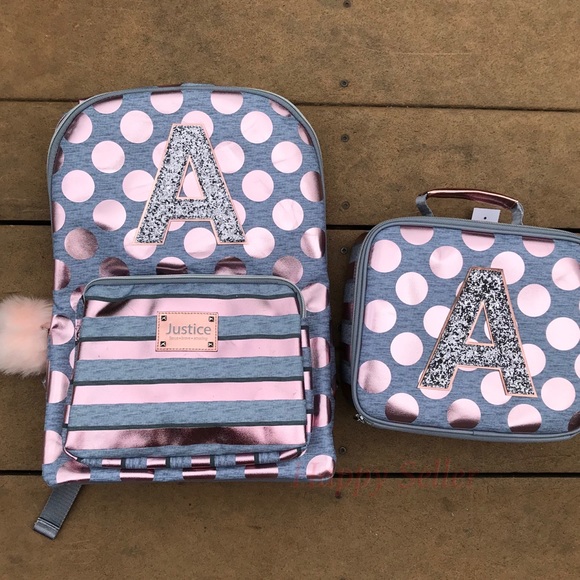 justice rose gold foil backpack